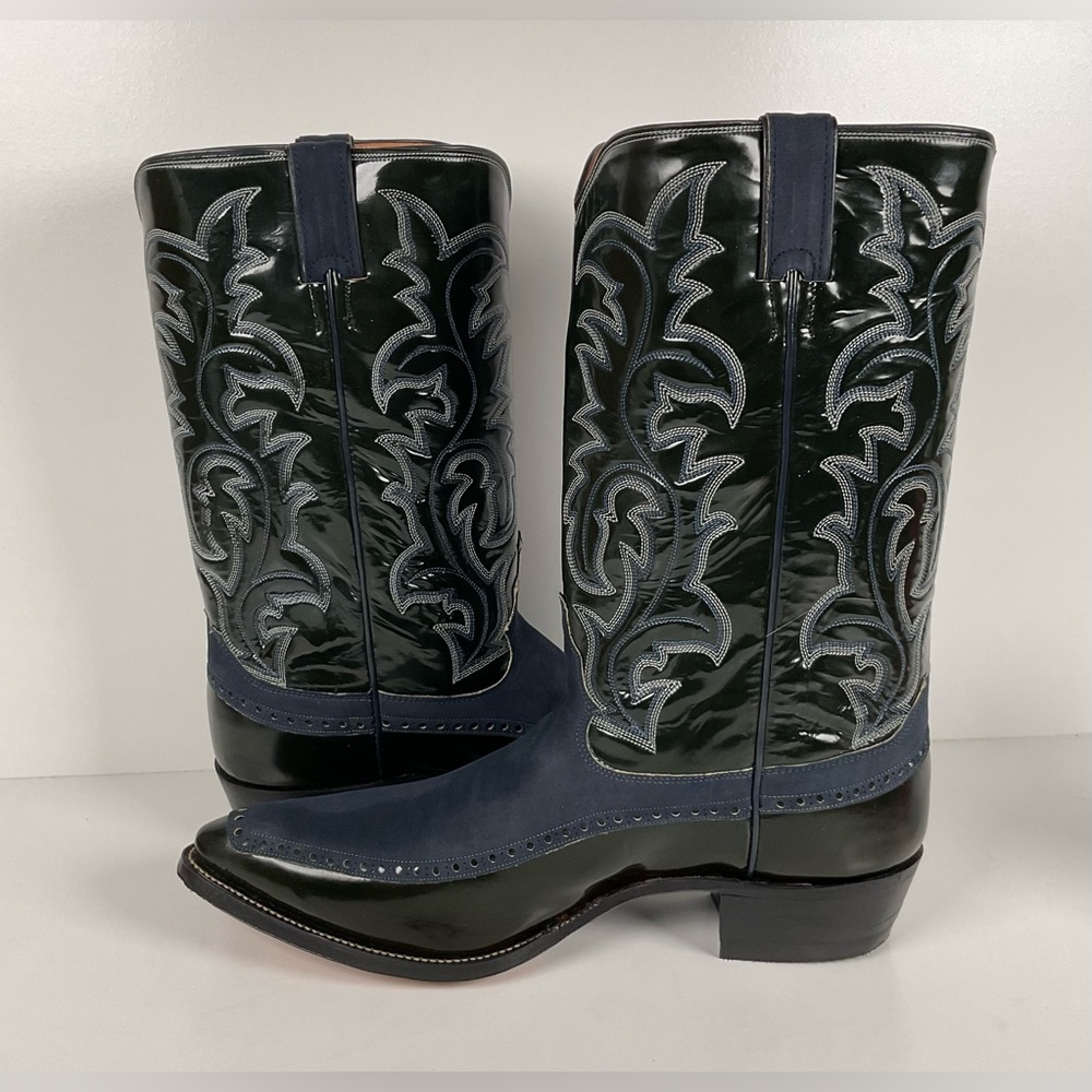 Vintage Justin Algonquin Toe Cowboy Boots | Royal Blue | Patent Leather | 12 EE - Picture 15 of 16